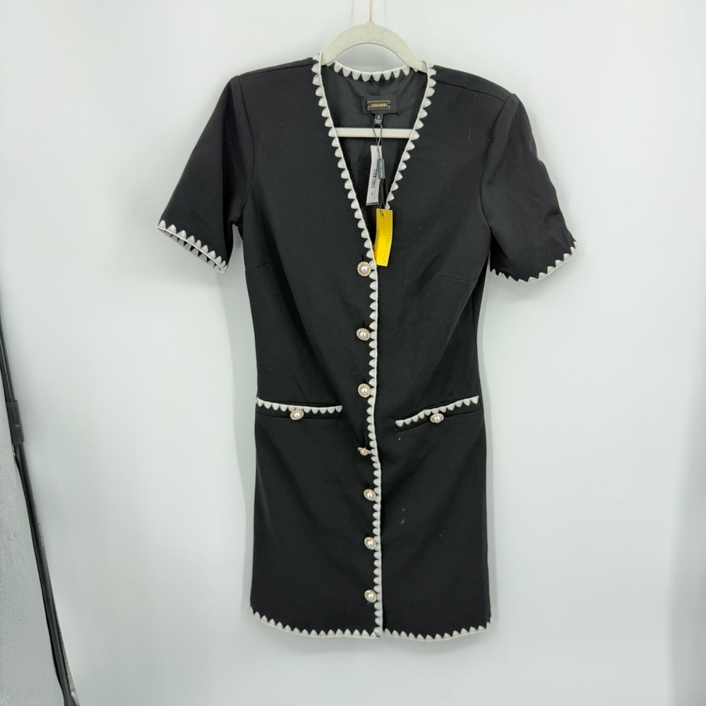 NWT Alexia admor Jaiya Short Sleeve Button Front Dress black sz 4